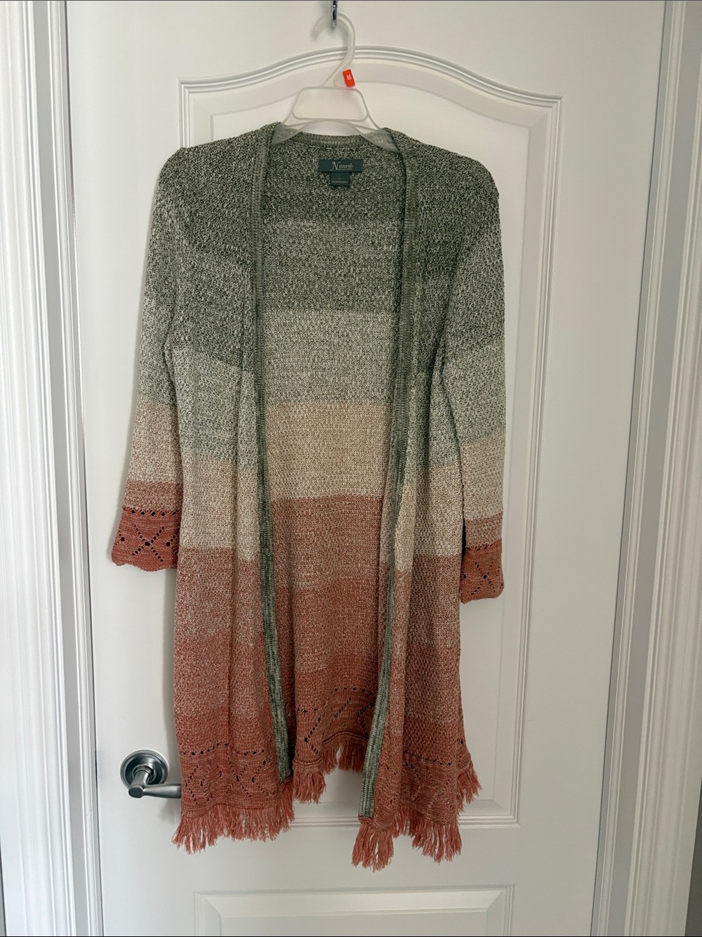 Natural reflections open-Front Striped Knit Cardigan Sweater.